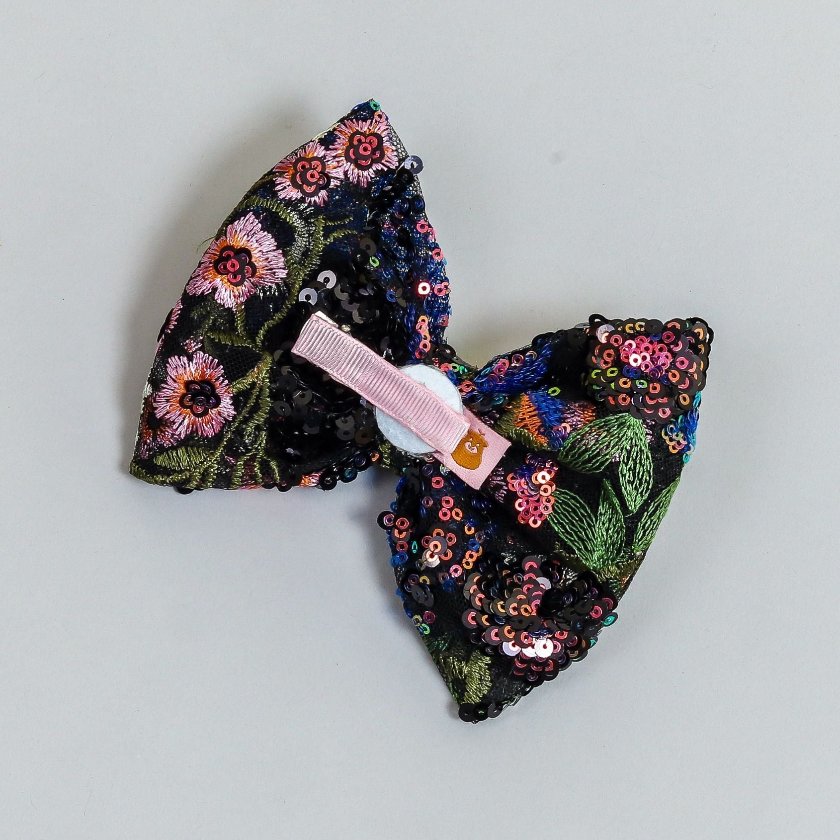 Pear Bear Dazzling sequence embroidered bow.