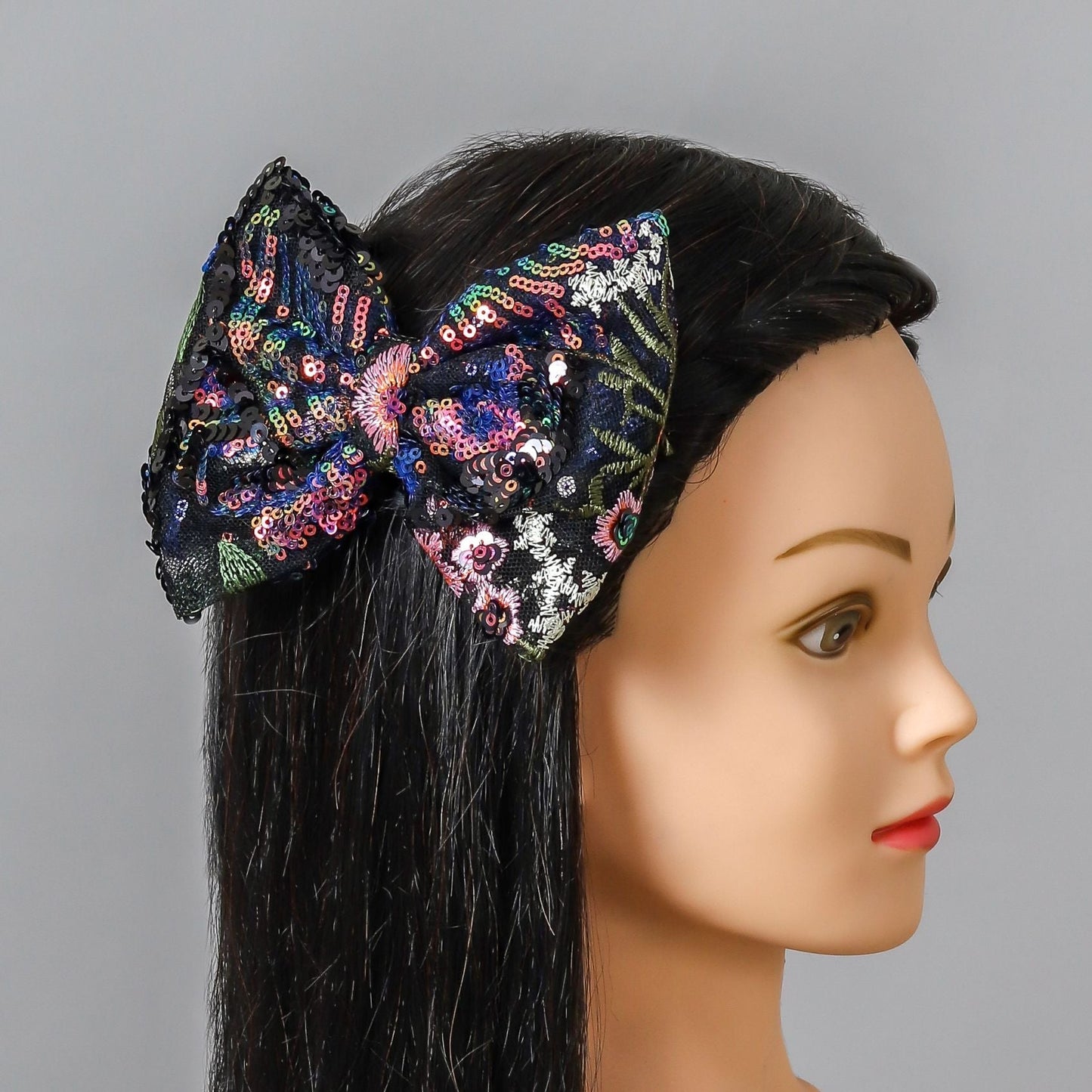 Pear Bear Dazzling sequence embroidered bow.