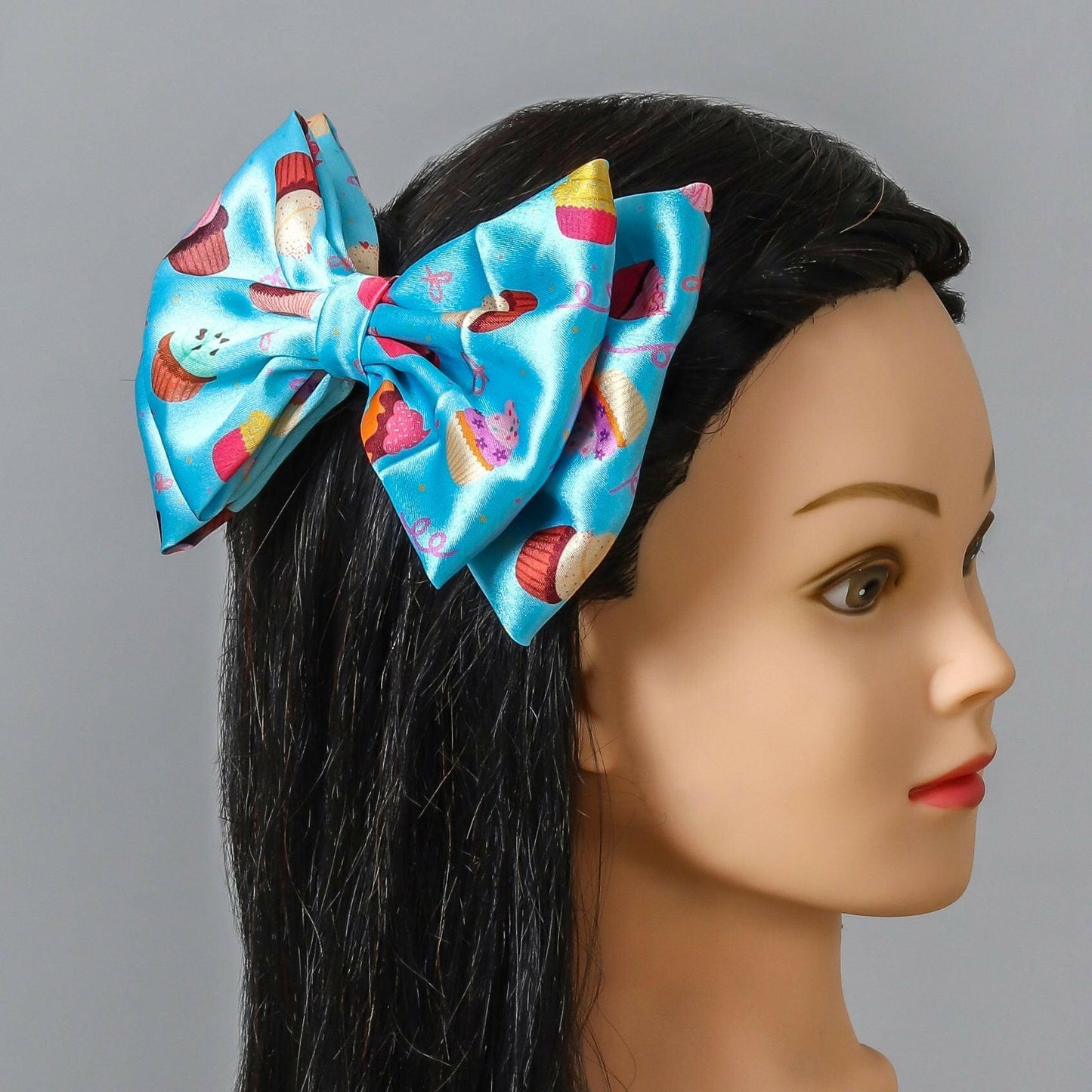 Pear Bear Dual bow with cupcake print bow.