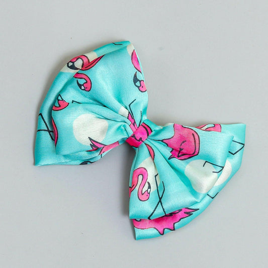 Pear Bear Dual bow with Flamingo bird print bow.