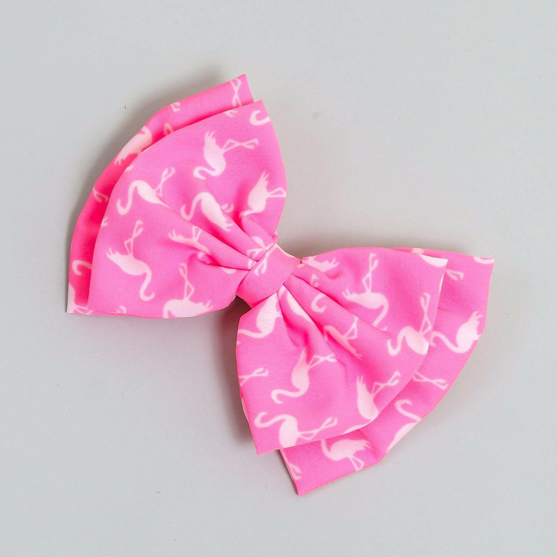 Pear Bear Dual bow with Flamingo bird print bow.