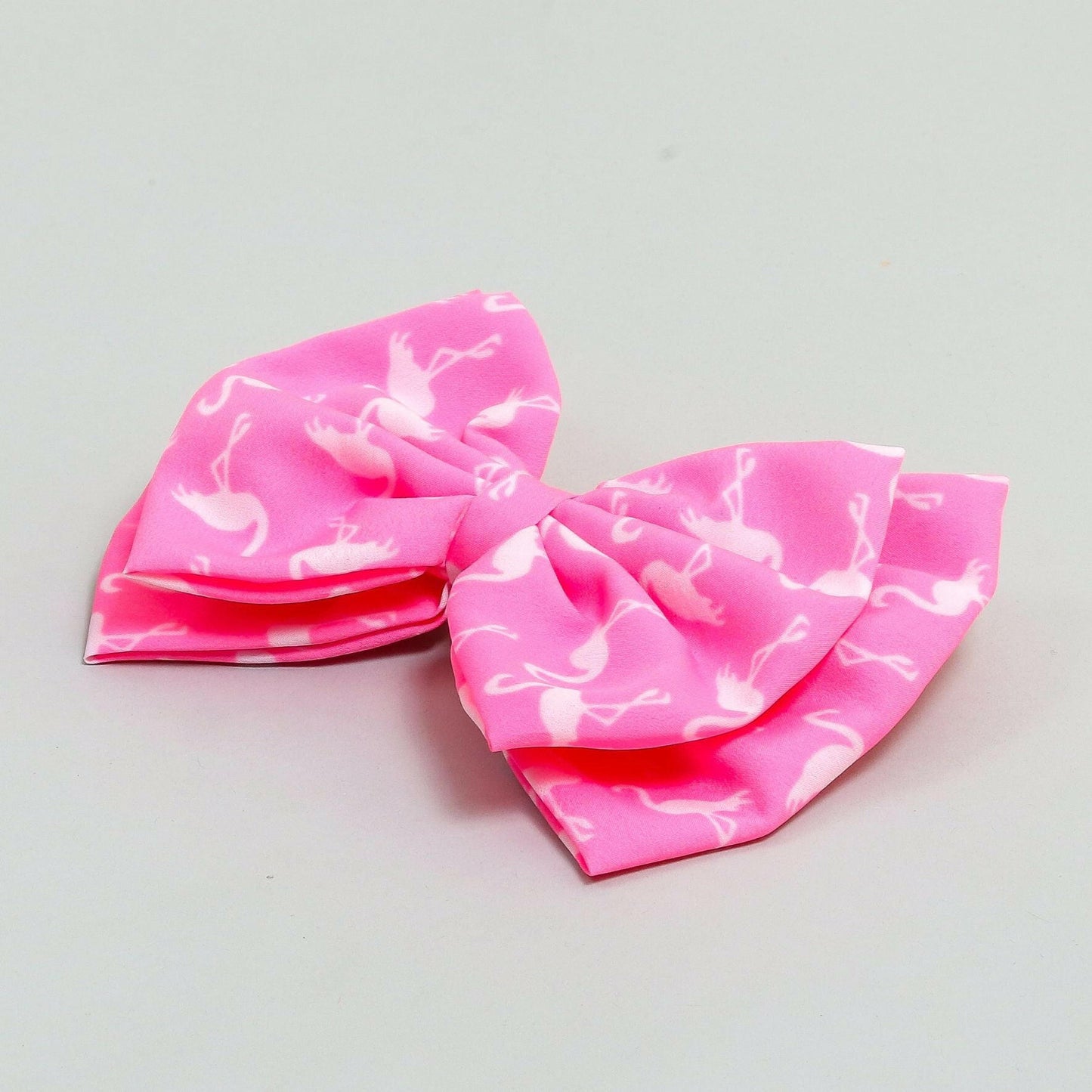 Pear Bear Dual bow with Flamingo bird print bow.