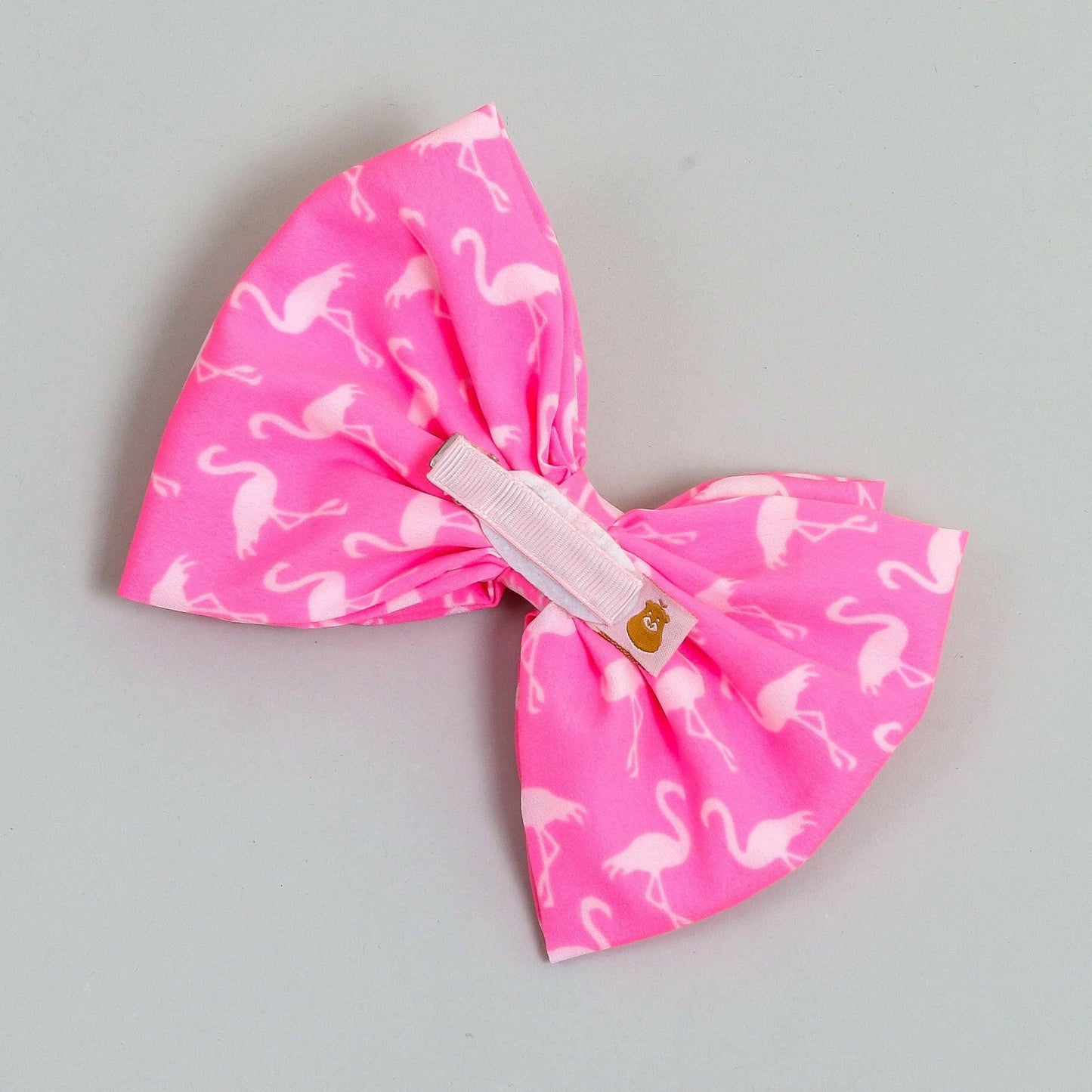 Pear Bear Dual bow with Flamingo bird print bow.