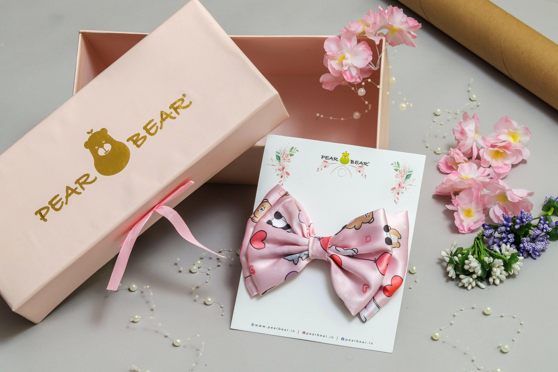Pear Bear Dual bow with teddy prints bow.