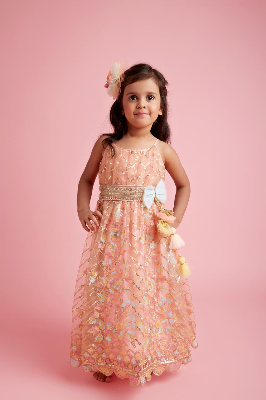 Pear Bear Elegant Embroidered Multicolour Spaghetti Strap Anarkali.