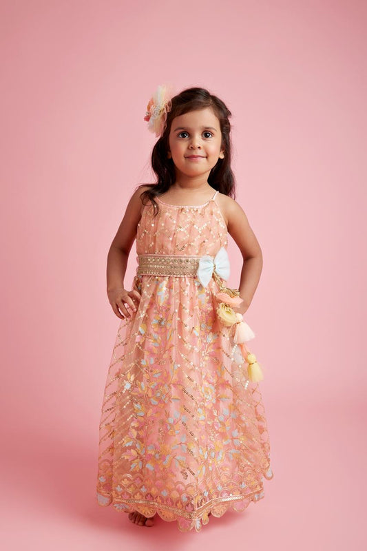 Pear Bear Elegant Embroidered Multicolour Spaghetti Strap Anarkali.