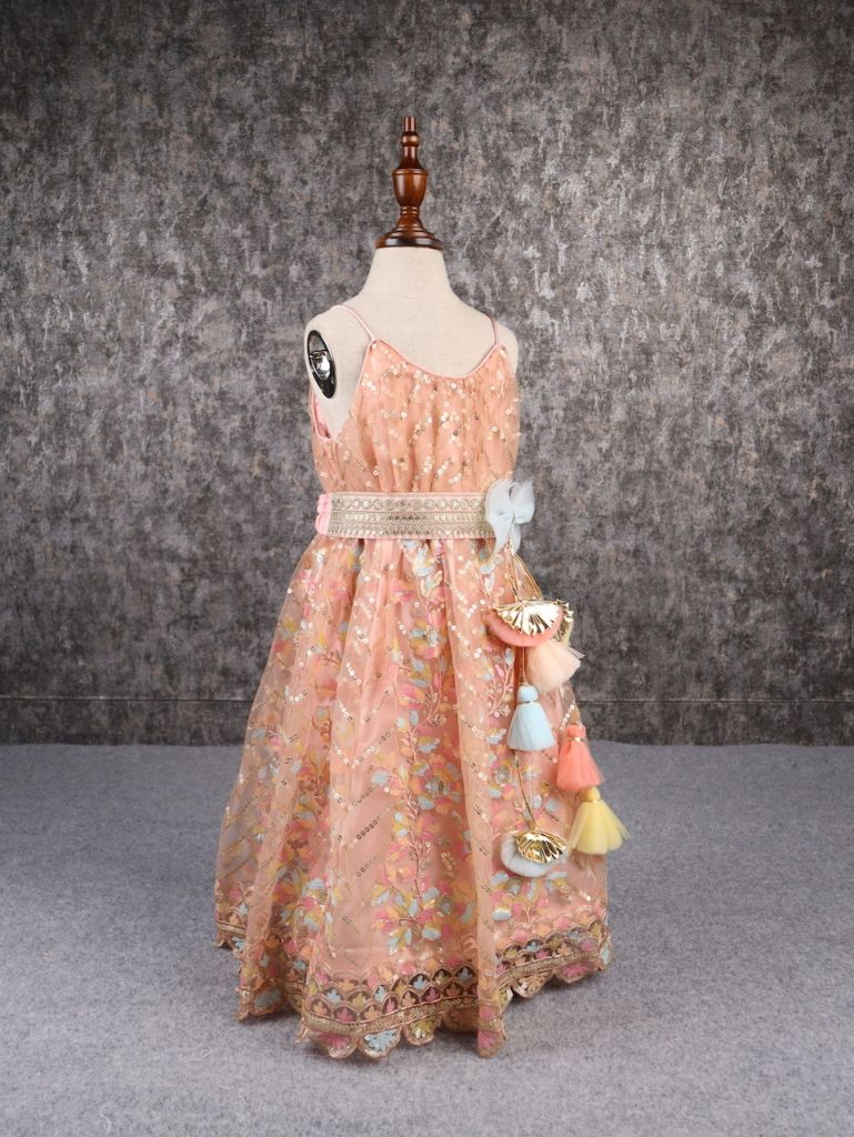 Pear Bear Elegant Embroidered Multicolour Spaghetti Strap Anarkali.
