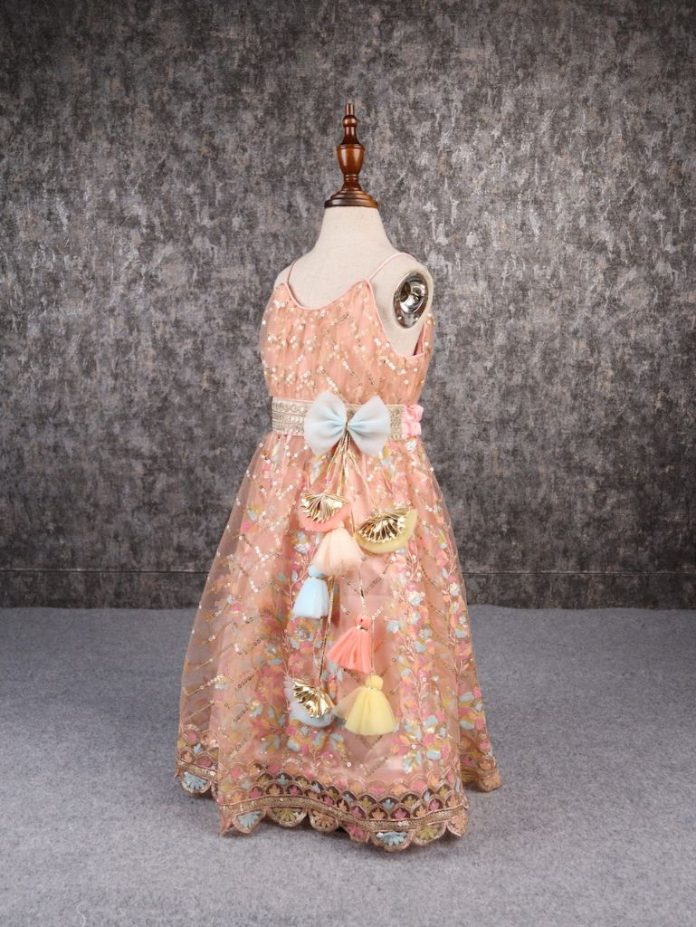 Pear Bear Elegant Embroidered Multicolour Spaghetti Strap Anarkali.