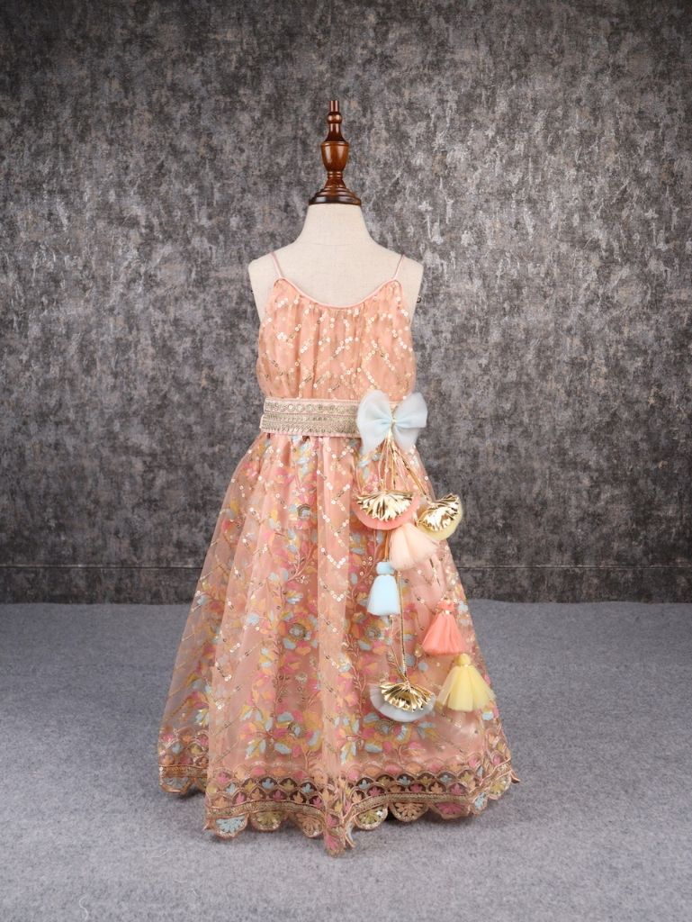 Pear Bear Elegant Embroidered Multicolour Spaghetti Strap Anarkali.
