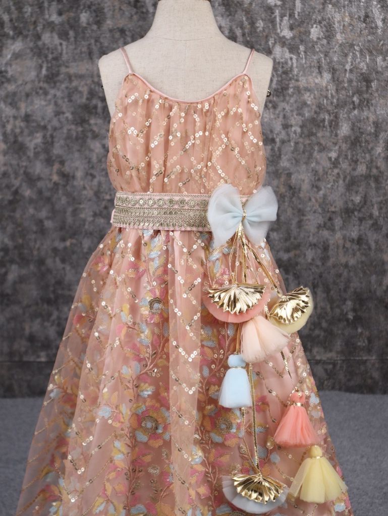 Pear Bear Elegant Embroidered Multicolour Spaghetti Strap Anarkali.