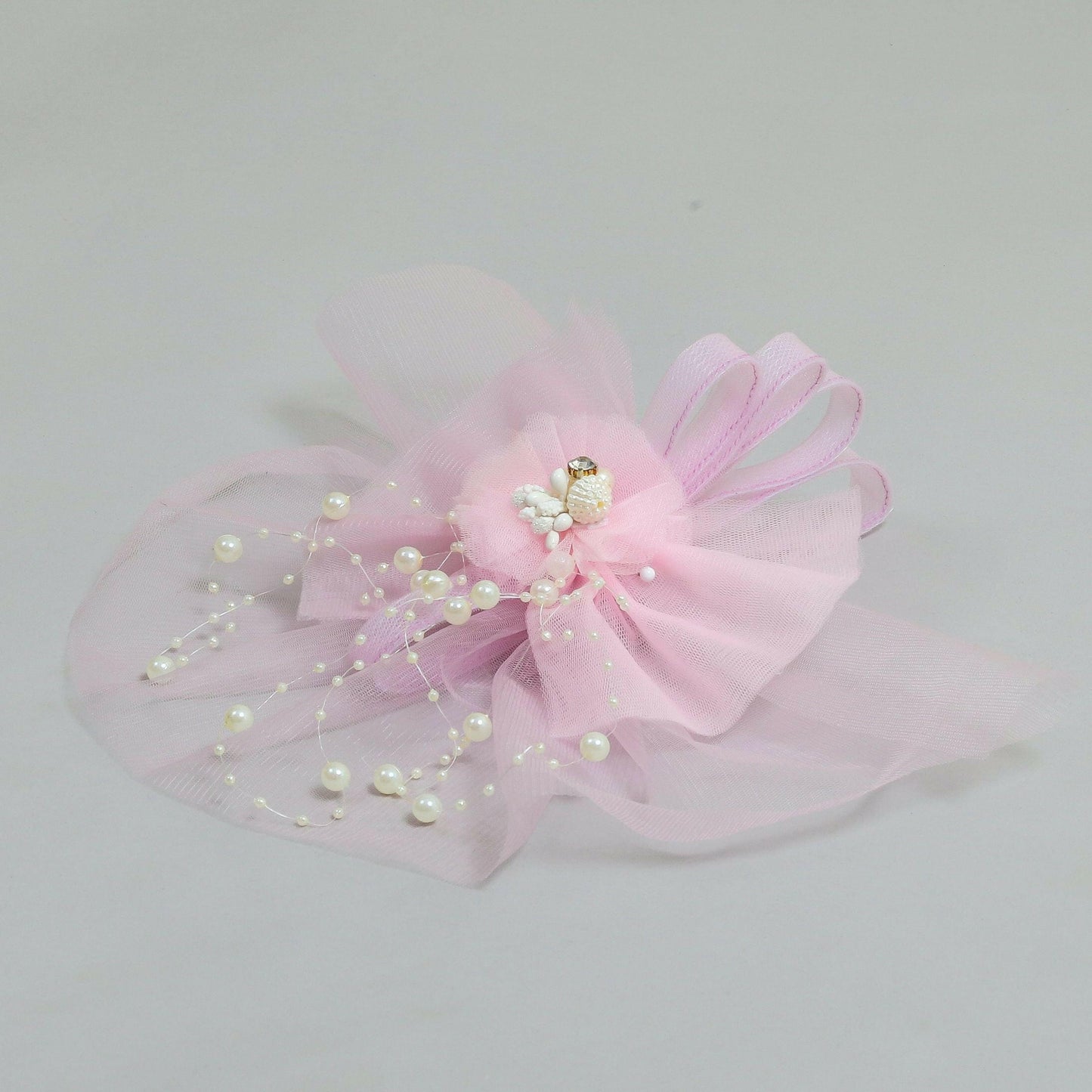Pear Bear Elegant Lavender Floral Stone And Pearl Work Hair Clip Fascinator.