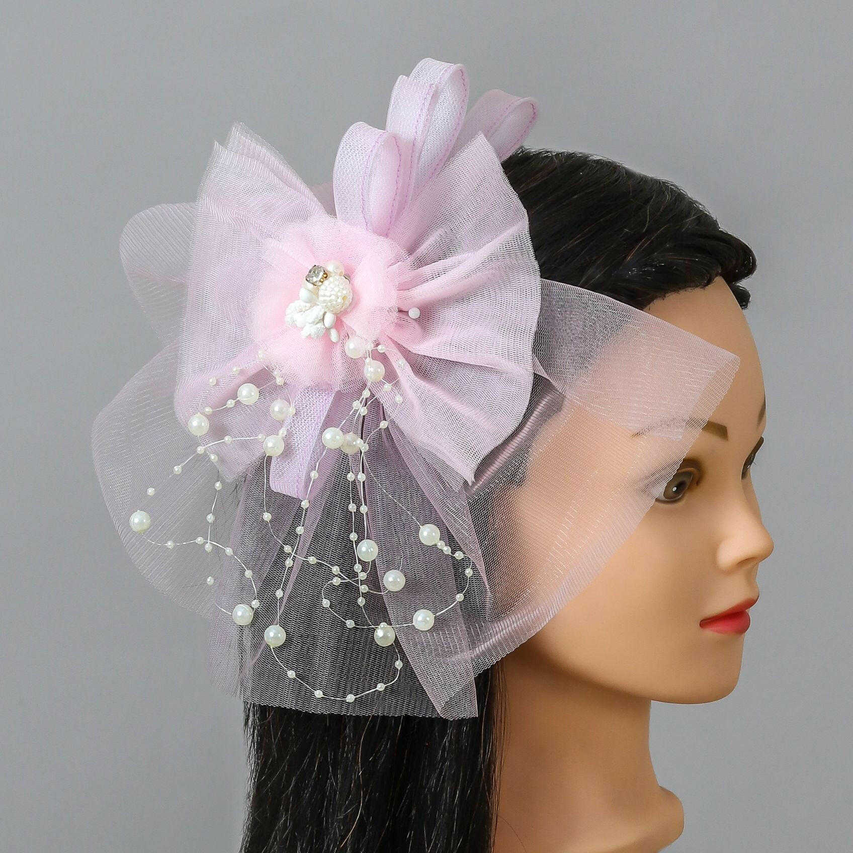 Pear Bear Elegant Lavender Floral Stone And Pearl Work Hair Clip Fascinator.