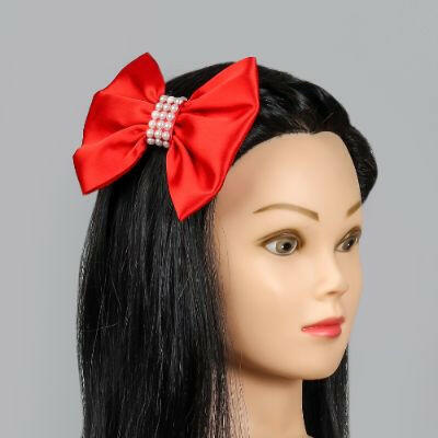 Pear Bear Elegant Red Flat Back Pearls Embellished Fancy Hair Clip.