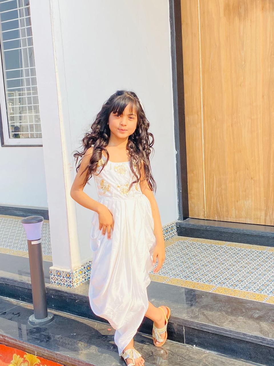 Pear Bear Embellished Pleated Dhoti Style Dress.