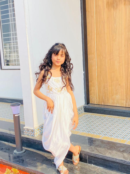 Pear Bear Embellished Pleated Dhoti Style Dress.