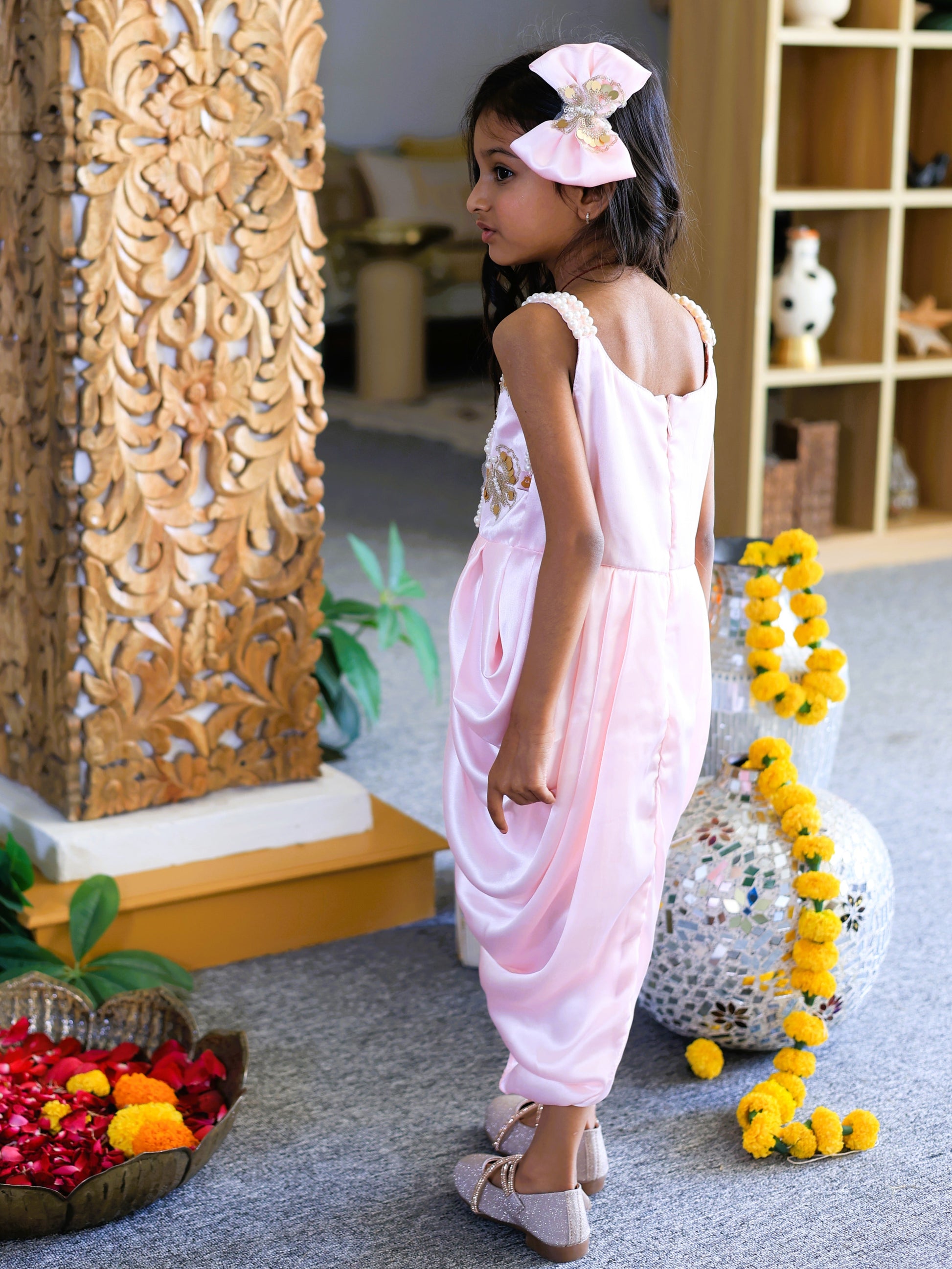 Pear Bear Embellished Pleated Dhoti Style Dress.