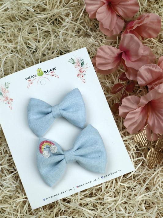 Pear Bear Embroidered Bow Powder Blue.
