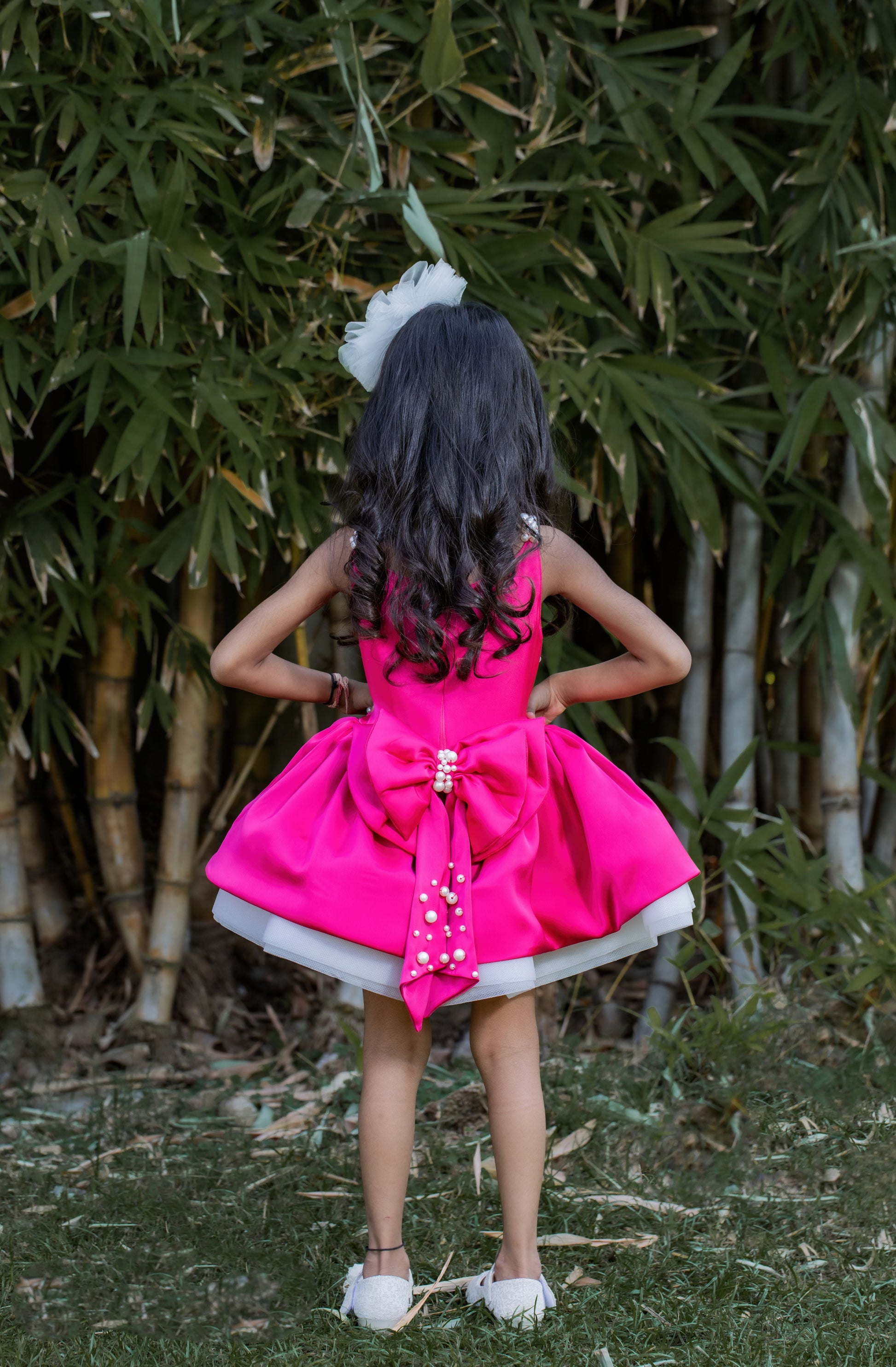 Pear Bear Exquisite Magenta Dress With Detachable Bow.