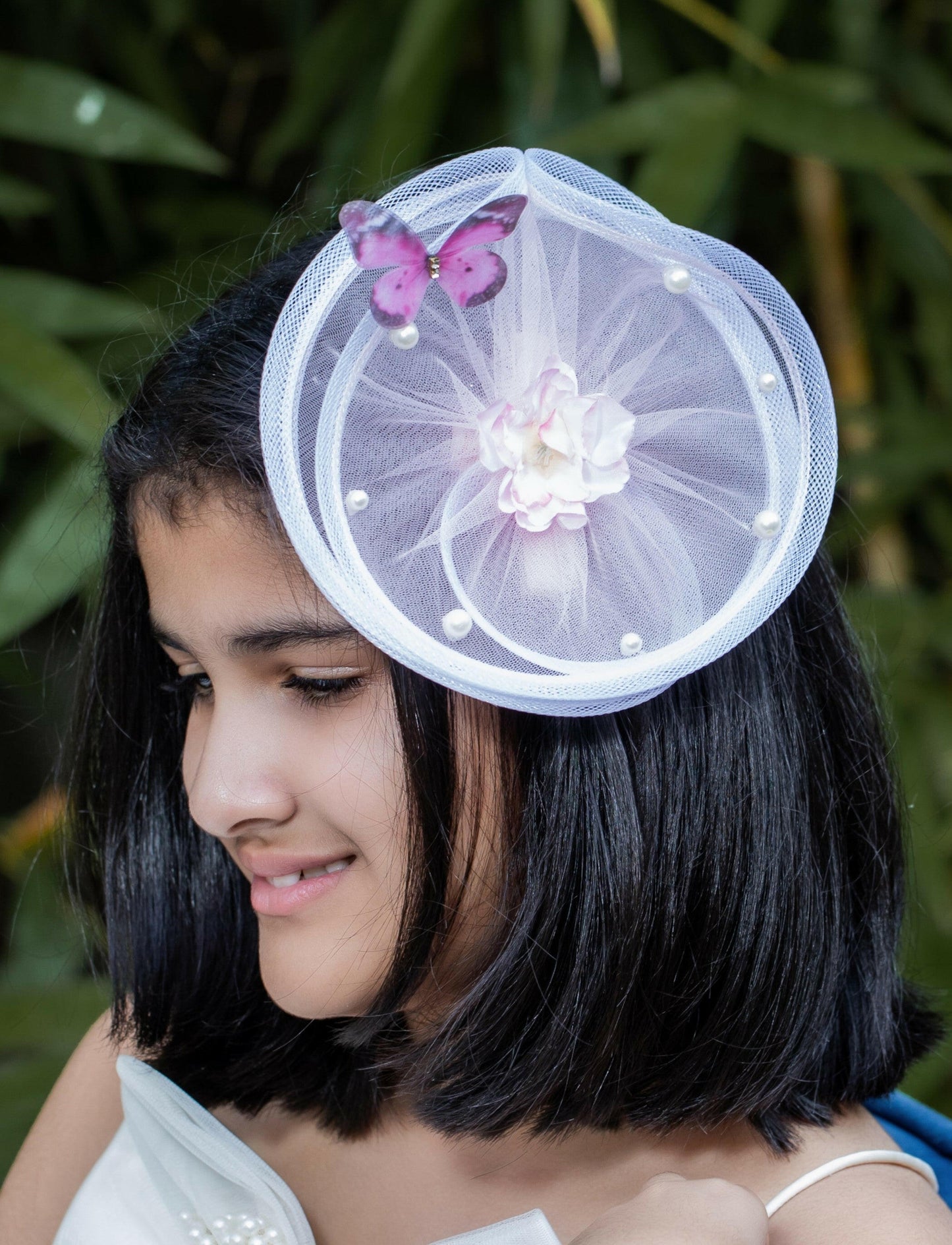 Pear Bear Flower & Butterfly Embellished Twisted Peach Hair Fascinator.