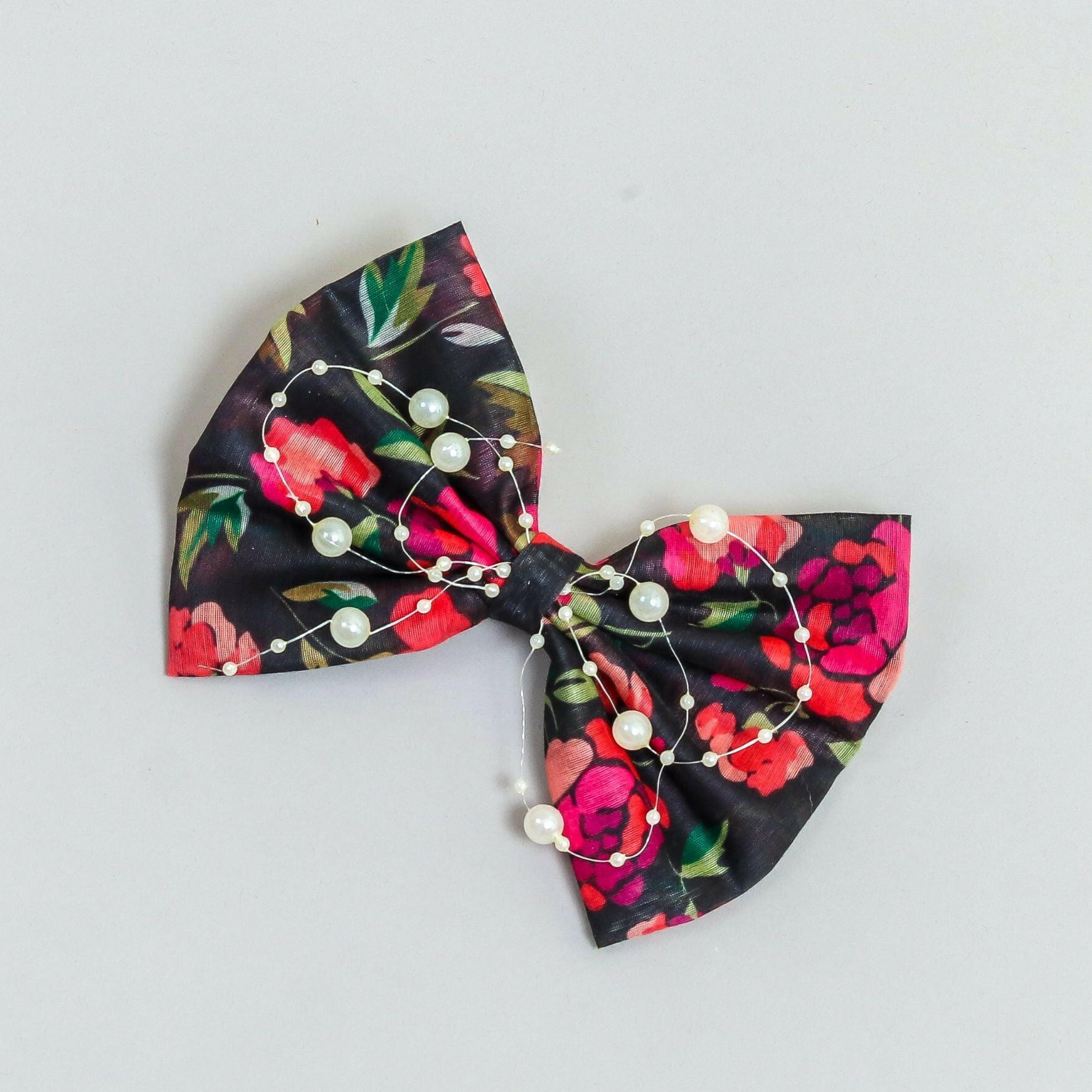 Pear Bear Flowery printed with pearl string bow.