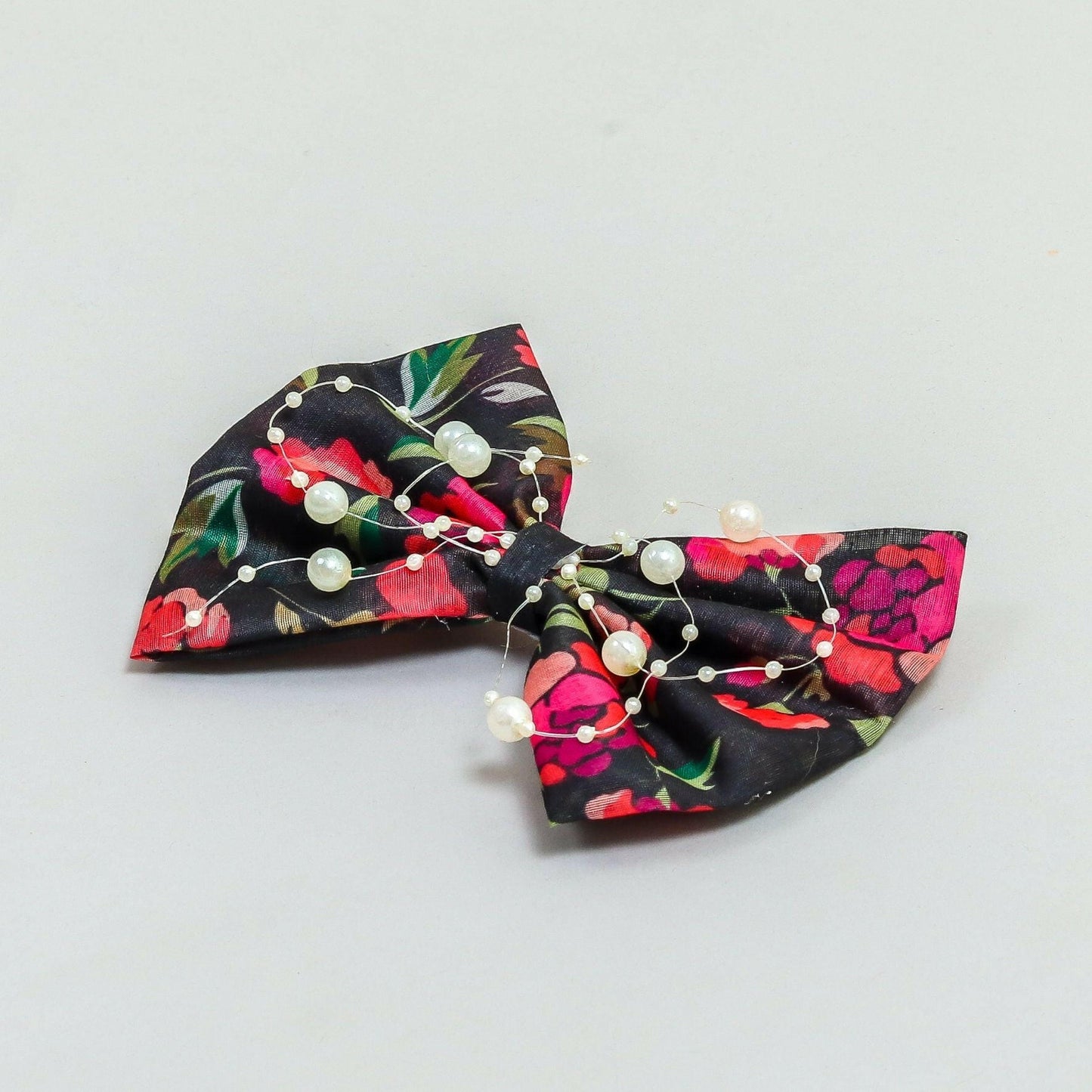 Pear Bear Flowery printed with pearl string bow.