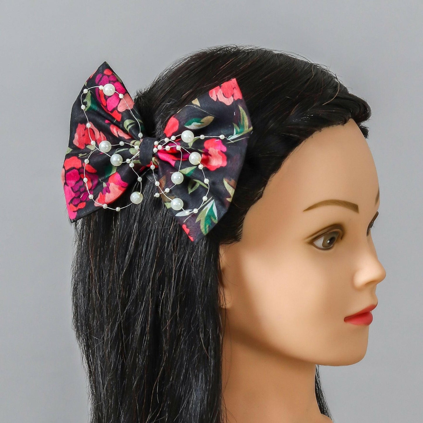 Pear Bear Flowery printed with pearl string bow.