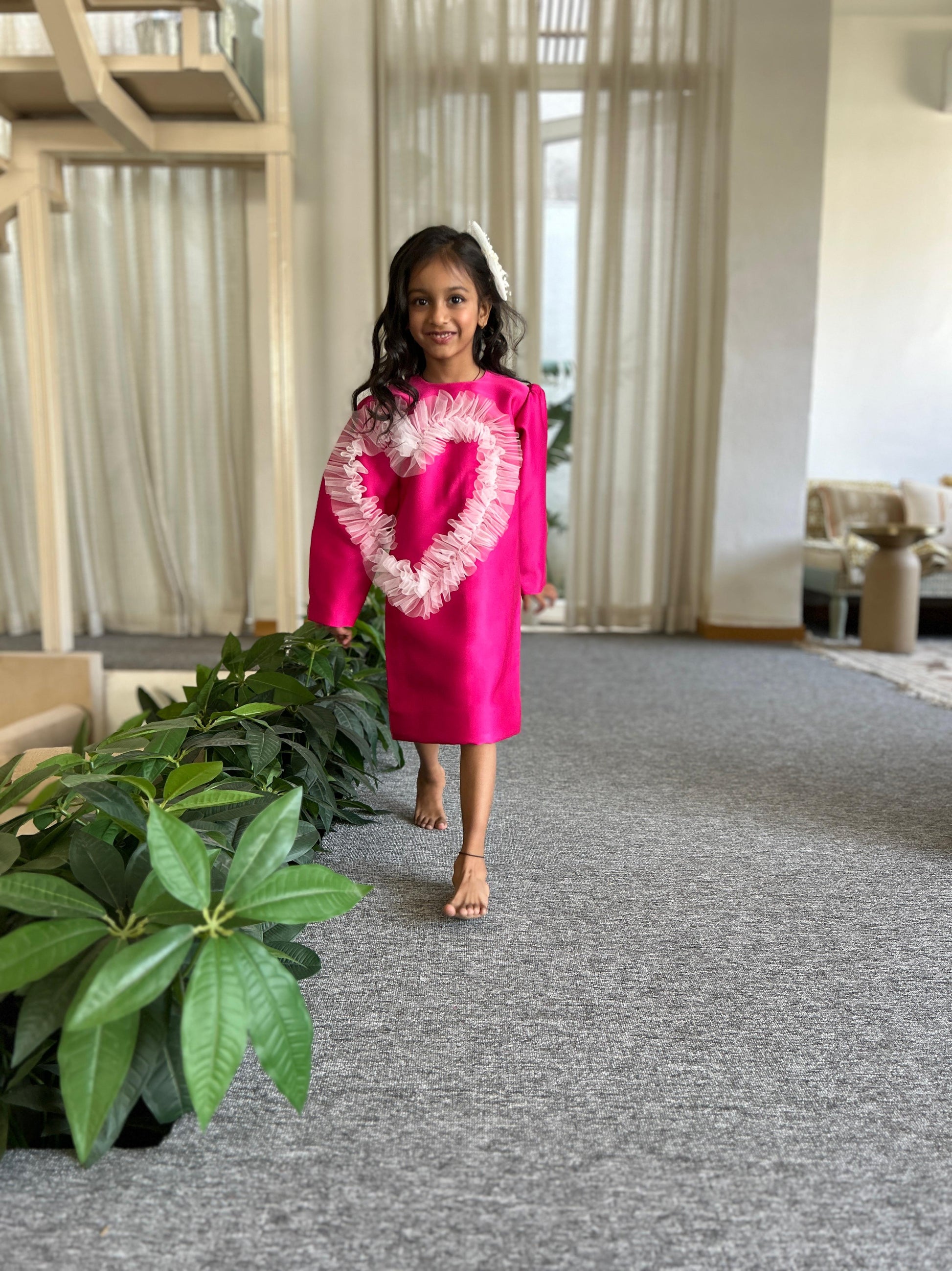 Pear Bear Fuchsia Frilled Heart Dress.