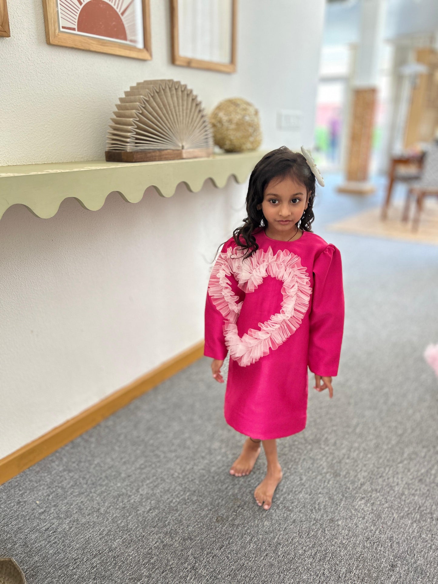 Pear Bear Fuchsia Frilled Heart Dress.