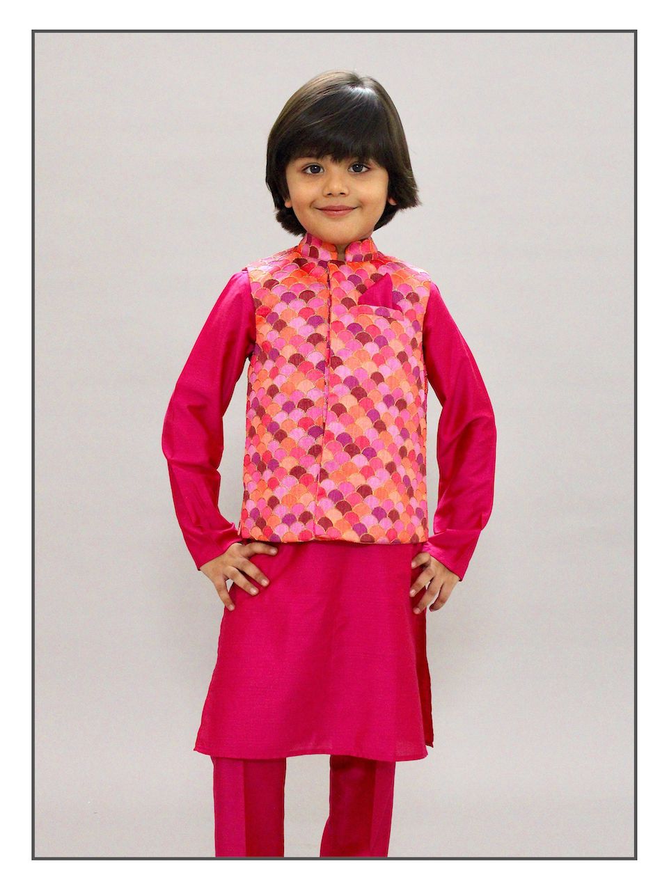 Pear Bear Fuchsia Nehru Jacket Set.