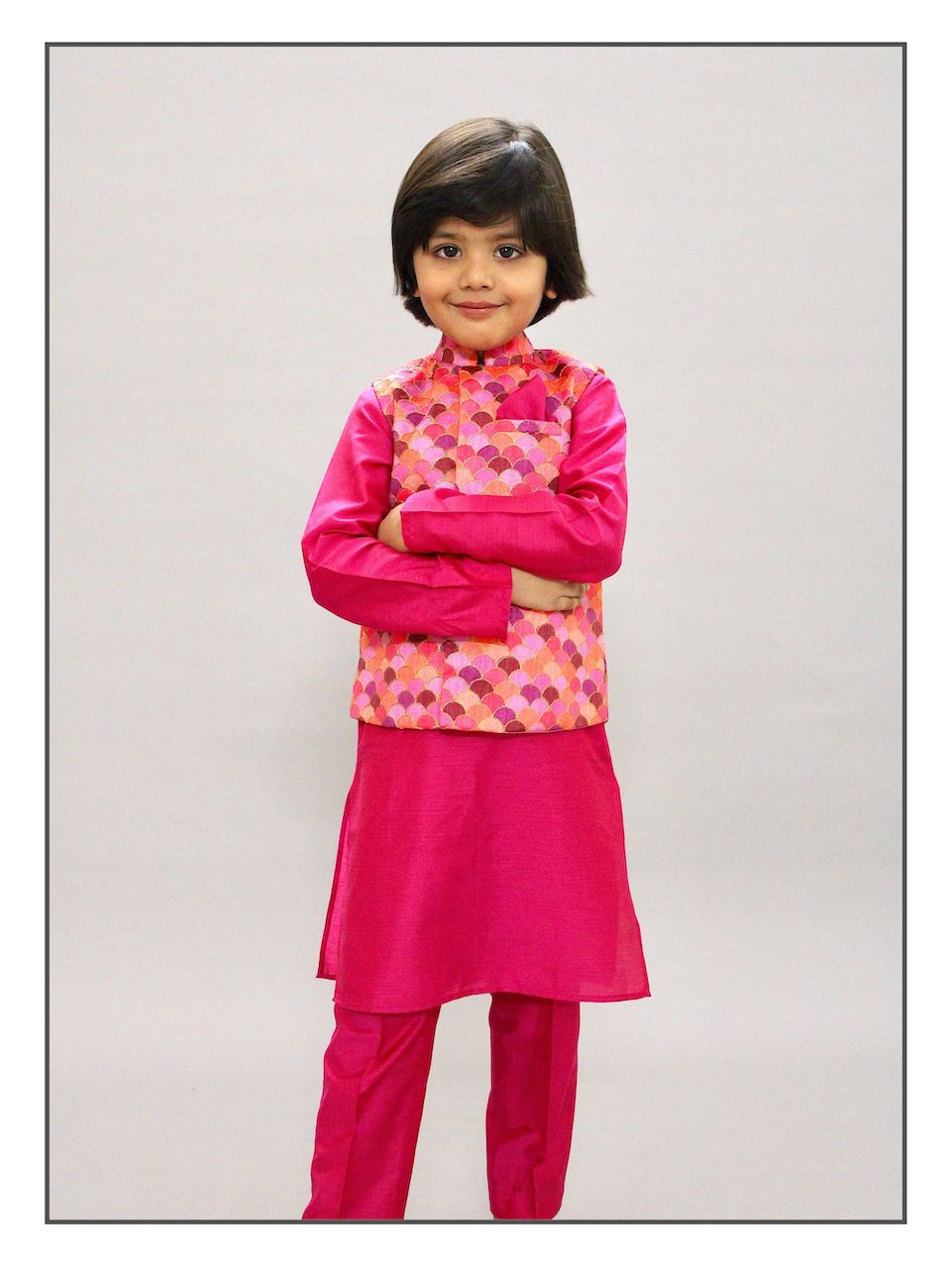 Pear Bear Fuchsia Nehru Jacket Set.