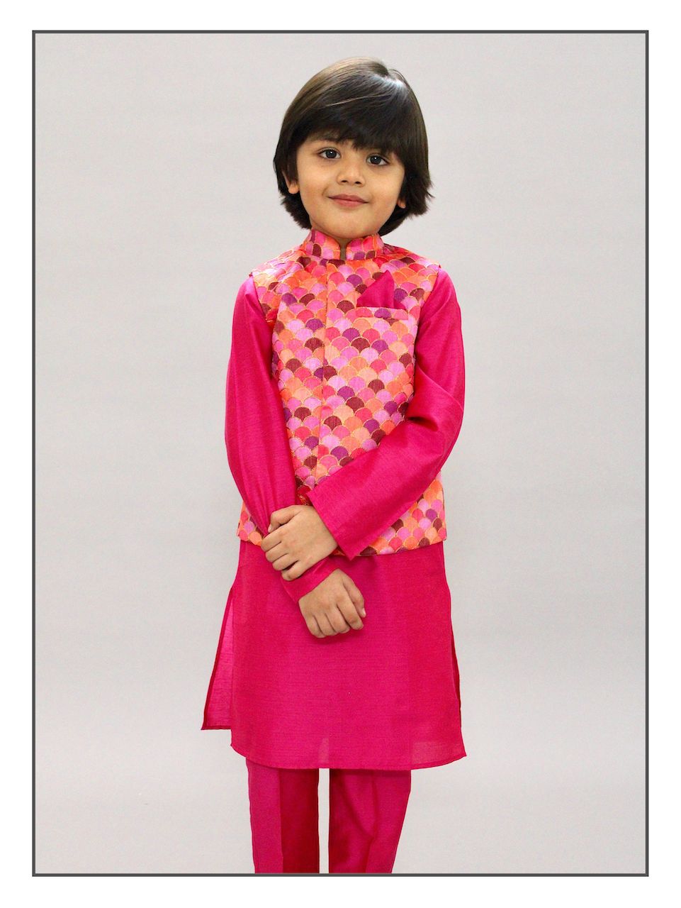 Pear Bear Fuchsia Nehru Jacket Set.