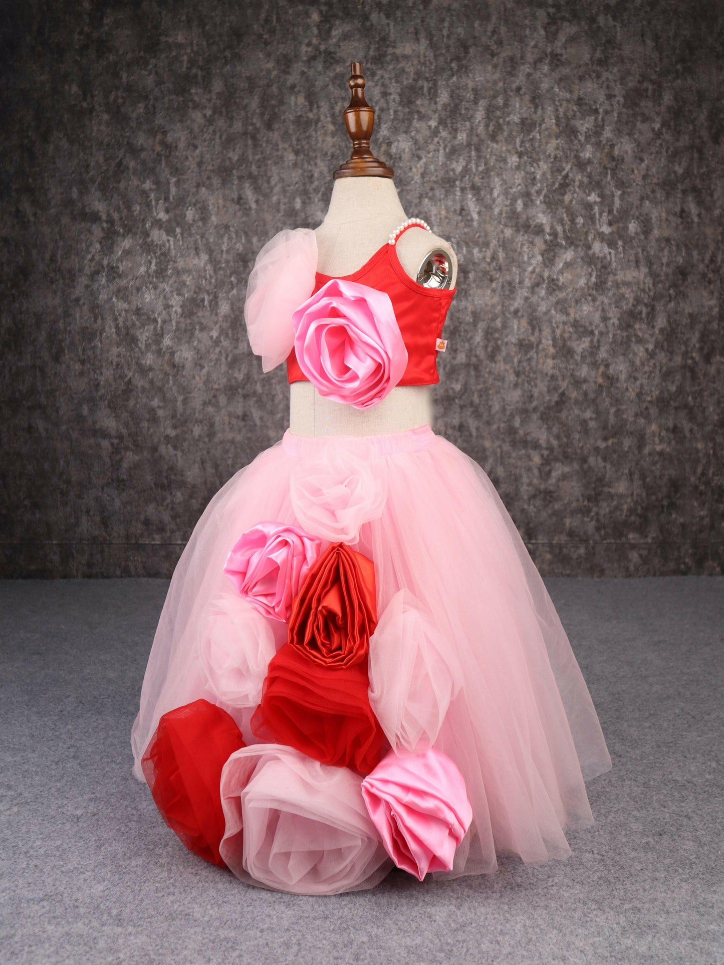 Pear Bear Gorgeous Pink and Red Flower Lehenga.