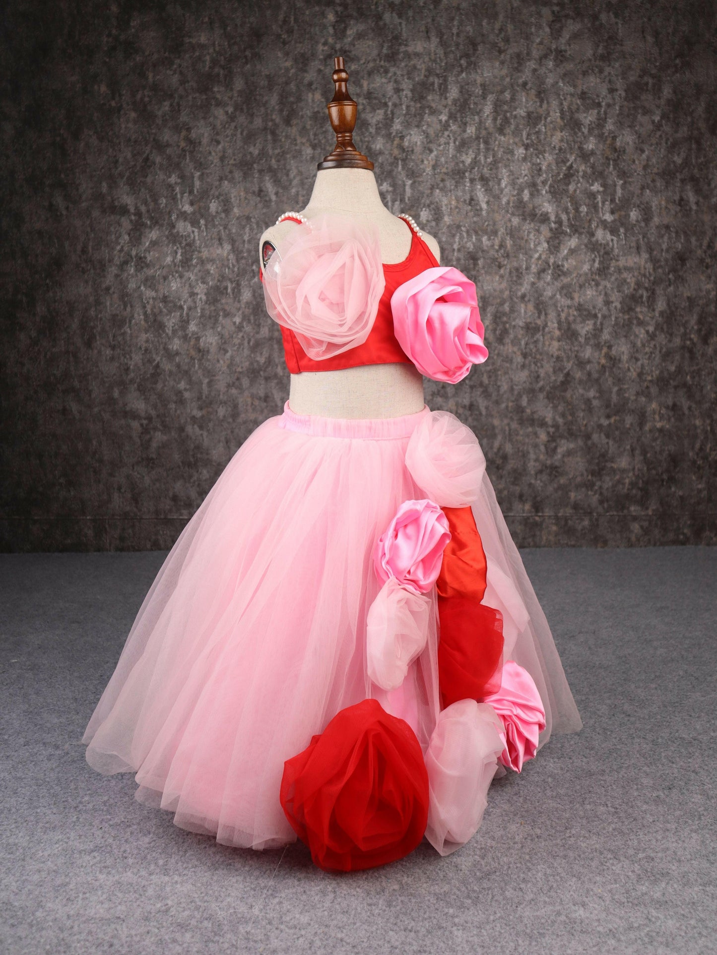 Pear Bear Gorgeous Pink and Red Flower Lehenga.