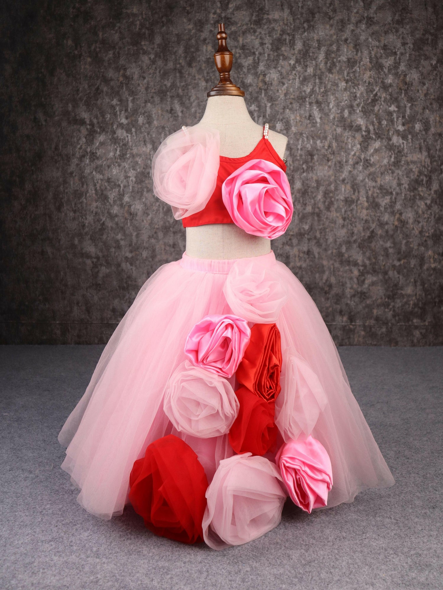 Pear Bear Gorgeous Pink and Red Flower Lehenga.