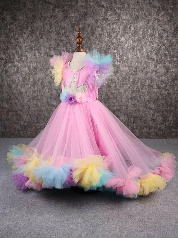 Pear Bear Gorgeous Unicorn Ruffled Frill Gown.