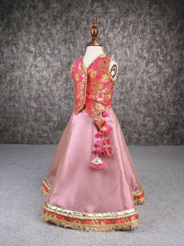 Pear Bear Gota Lace Detail Brocade Top And Lehenga.