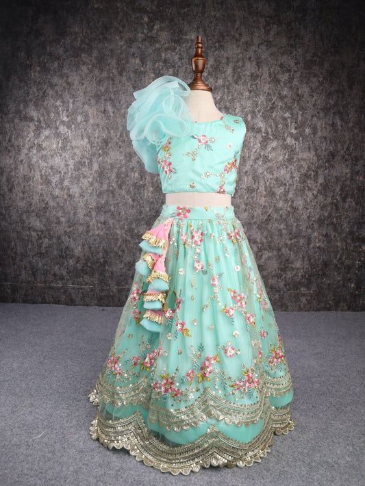 Pear Bear Green Heavy Embroidery Lehenga.