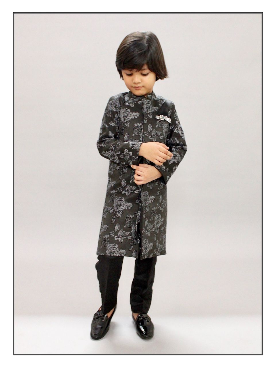 Pear Bear Grey Rose Achkan.