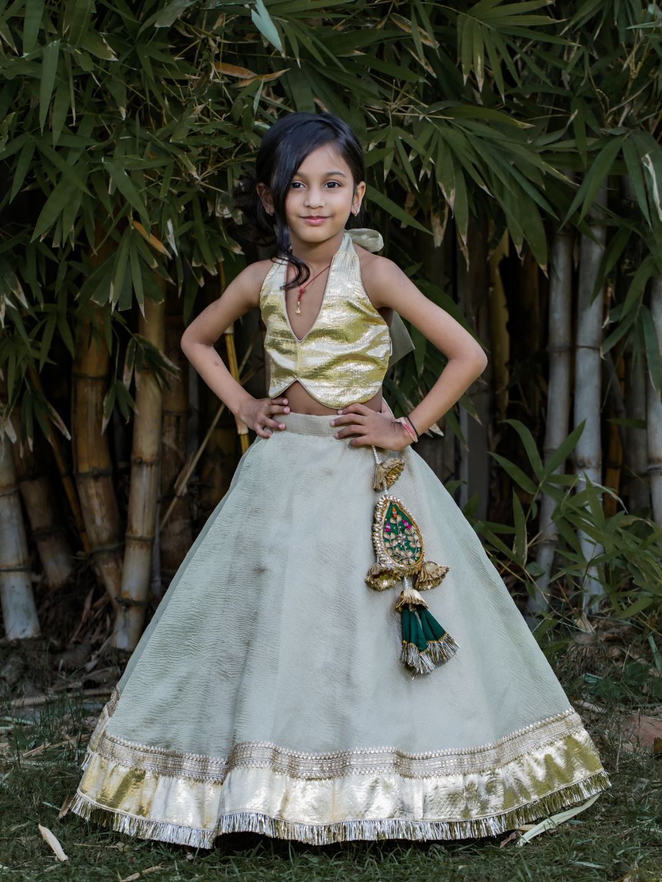 Pear Bear Halter Neck Stylish Top And Lehenga.