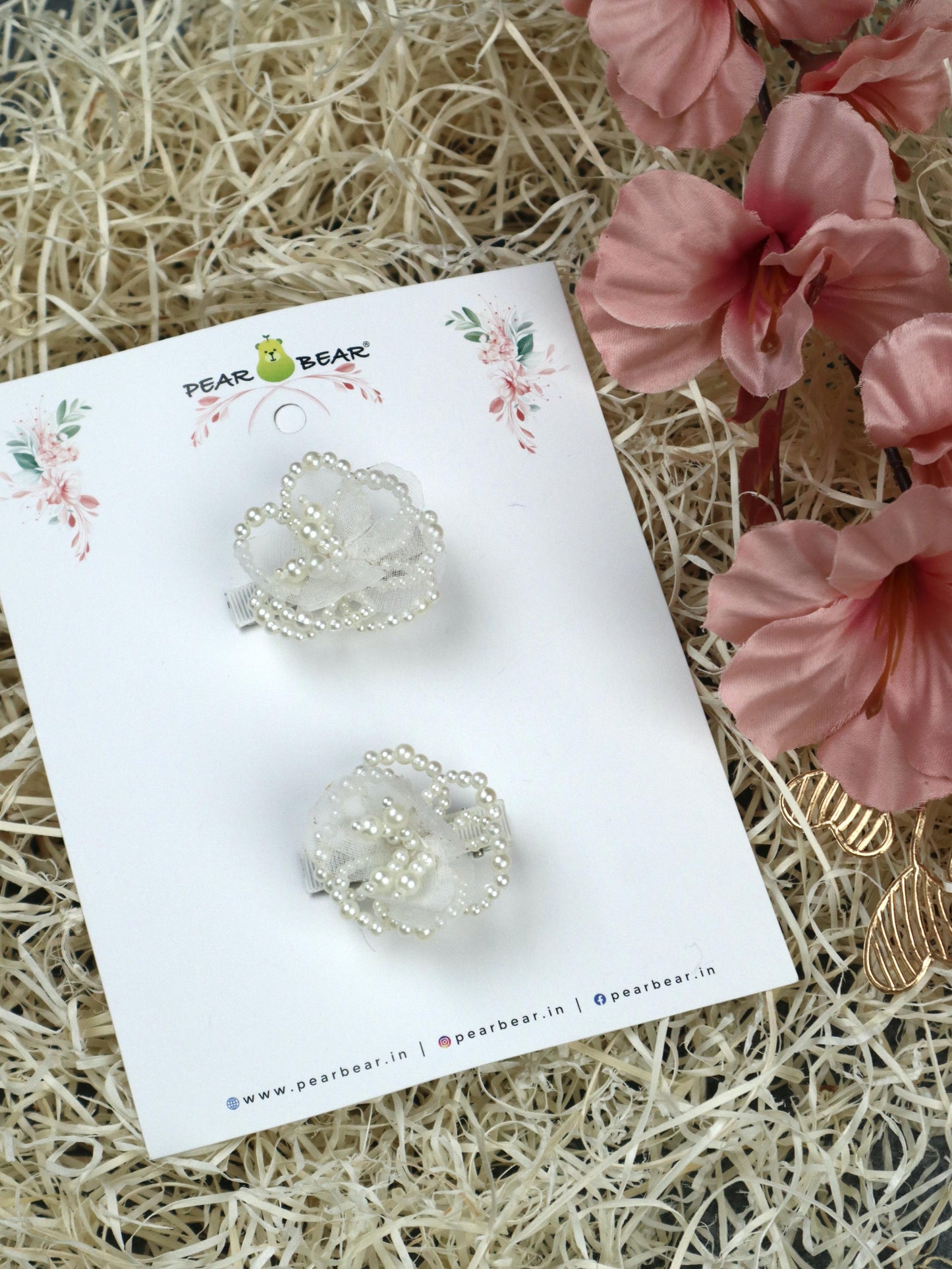 Pear Bear Hand Made Pearl Flower Hair Clips.