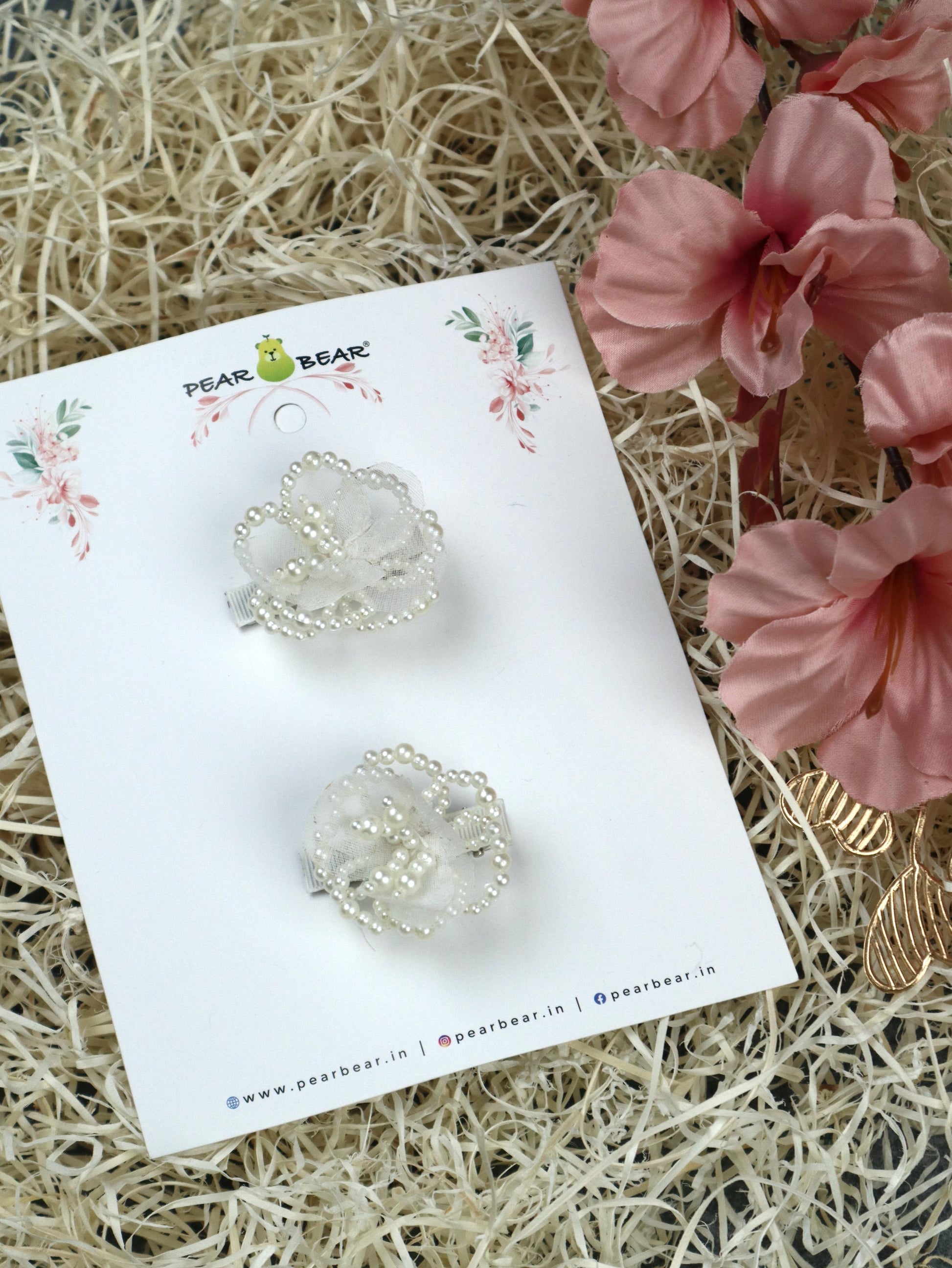 Pear Bear Hand Made Pearl Flower Hair Clips.