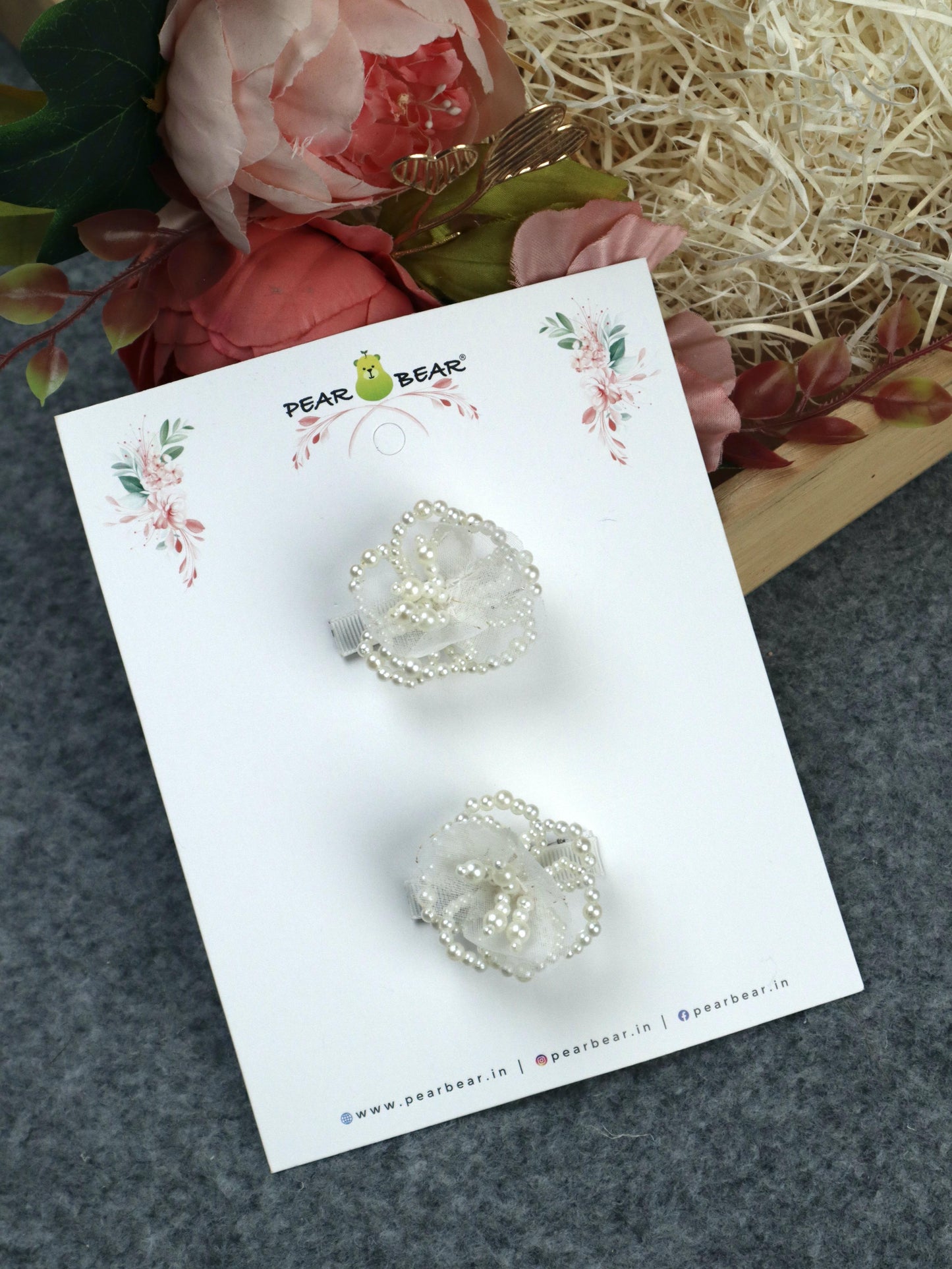 Pear Bear Hand Made Pearl Flower Hair Clips.