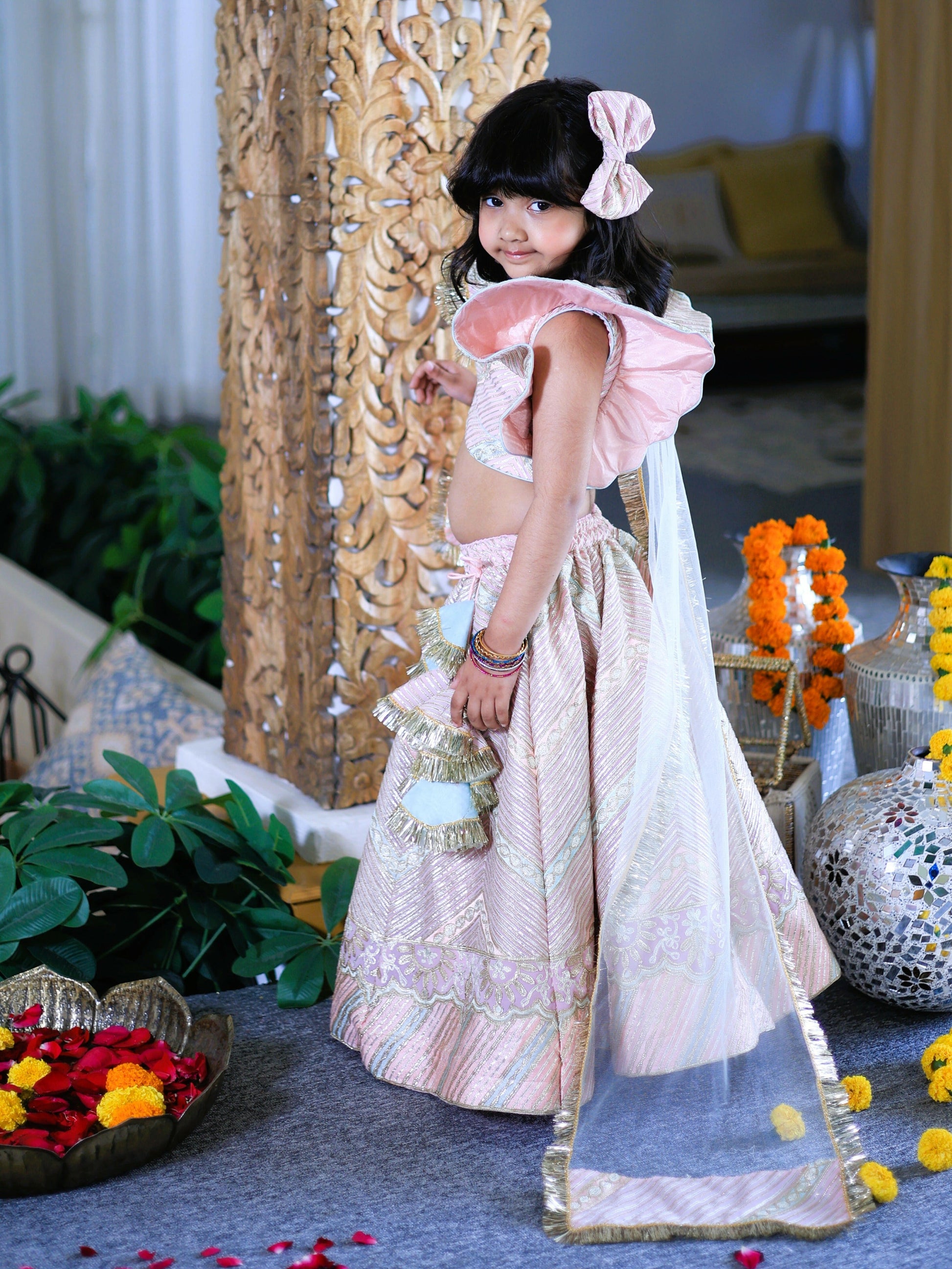 Pear Bear Heavy Embroiderd Gota Lace Top and Lehenga.