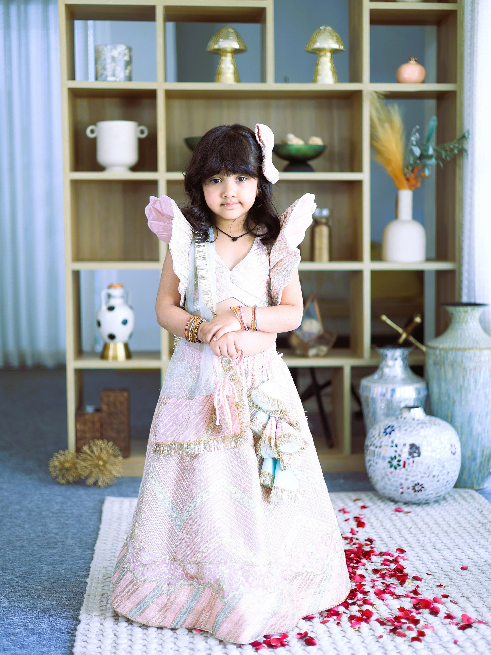 Pear Bear Heavy Embroiderd Gota Lace Top and Lehenga.