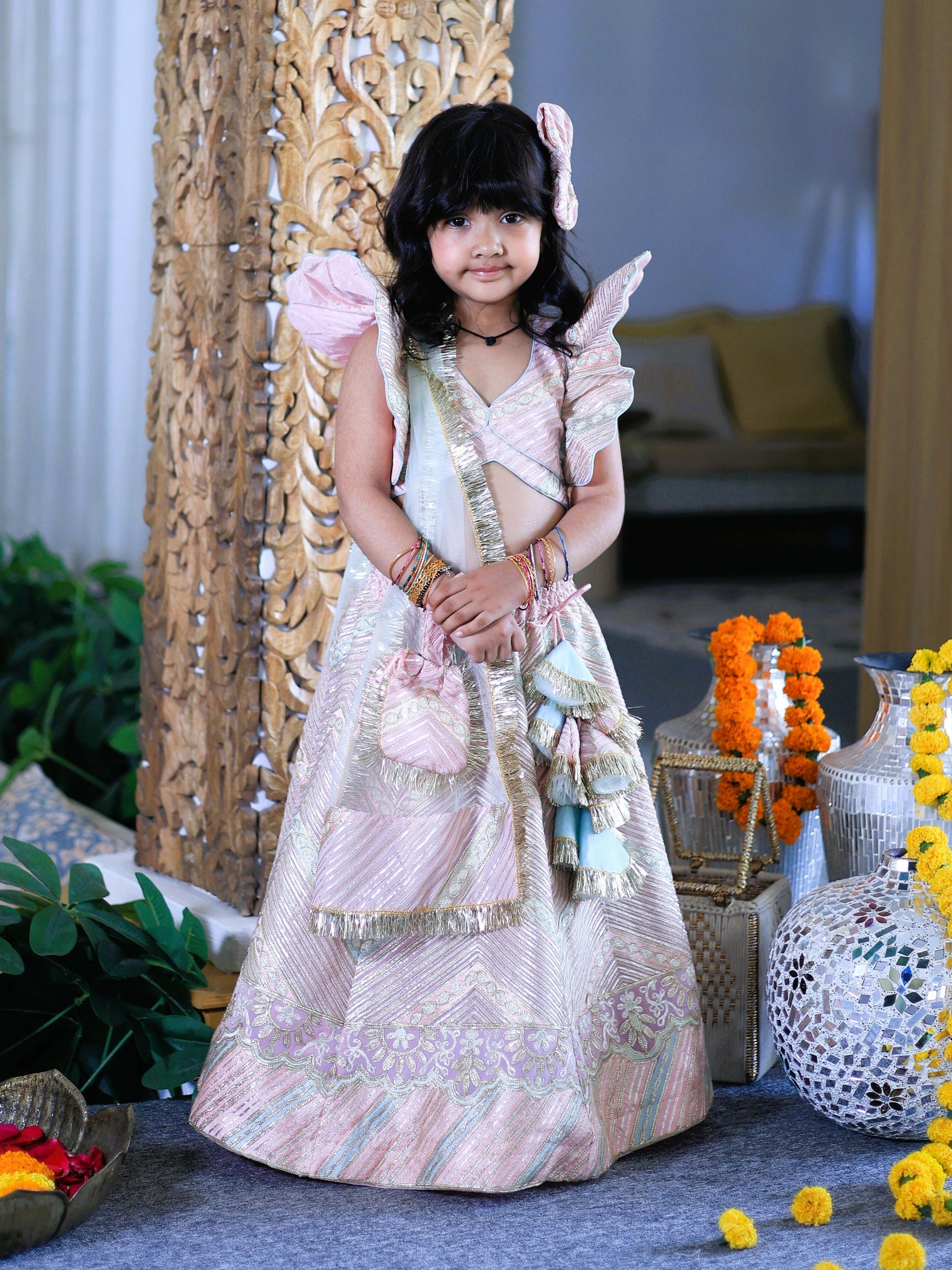 Pear Bear Heavy Embroiderd Gota Lace Top and Lehenga.