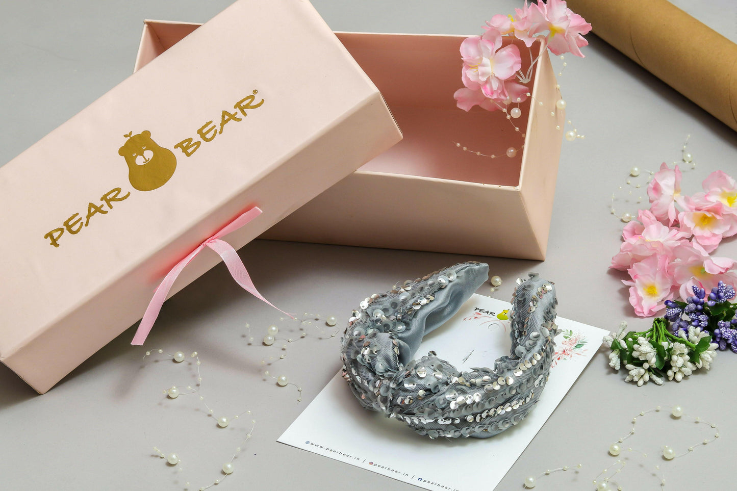 Pear Bear Heavy Sequins Embellished Grey Hair Band.