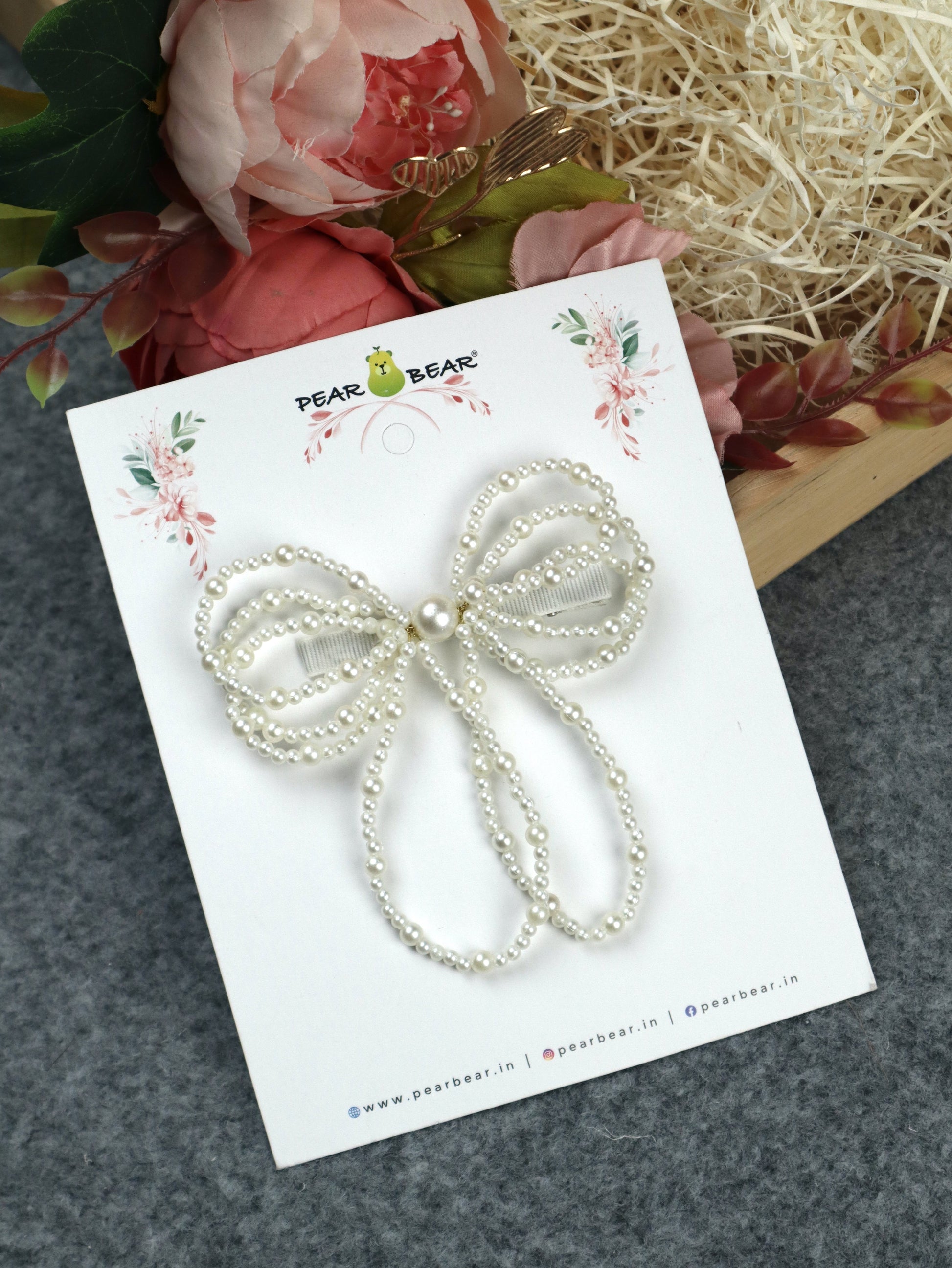 Pear Bear Jeweled Bow Style Hair Clip.