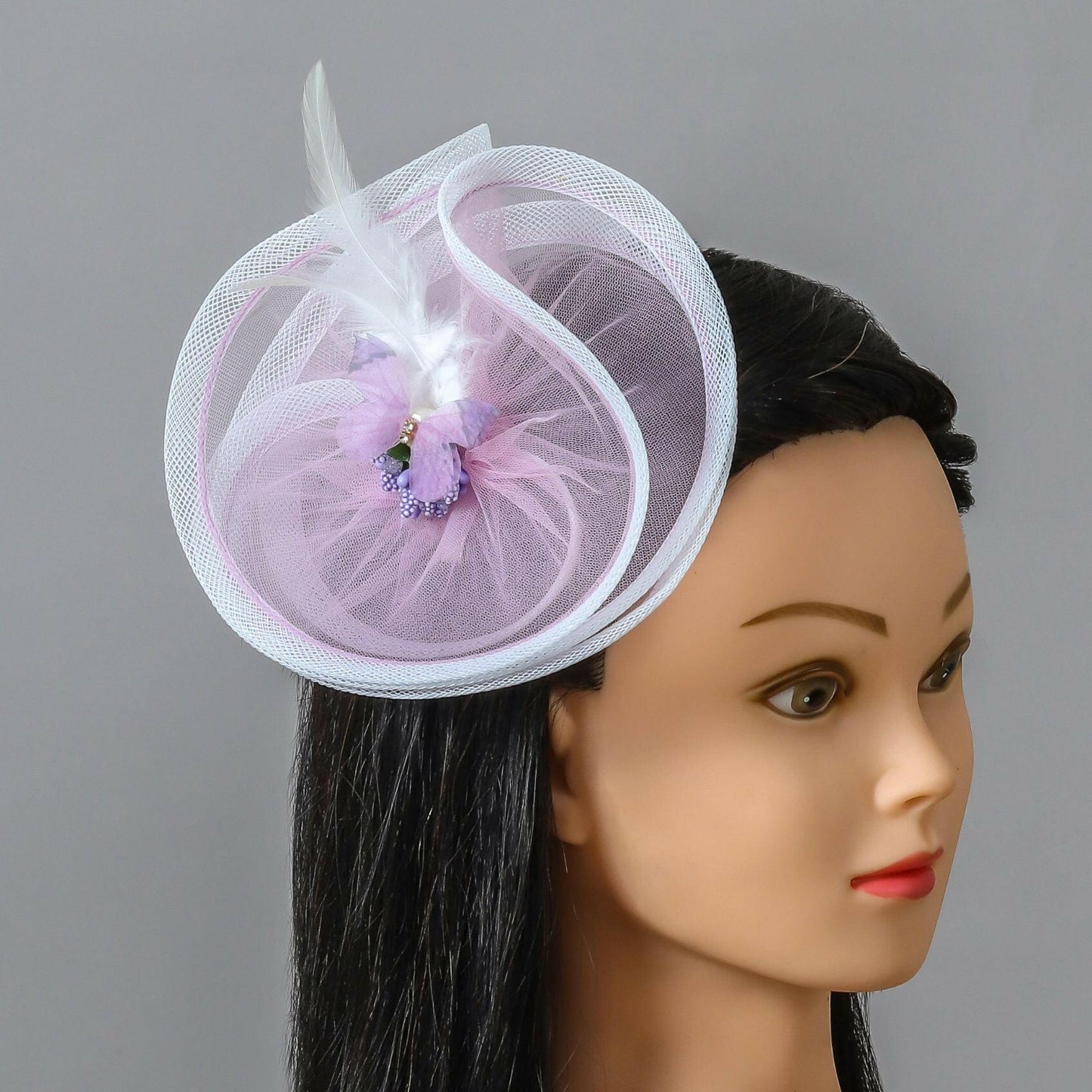 Pear Bear Lavender Butterfly Net Alligator Hair Clip Fascinator.
