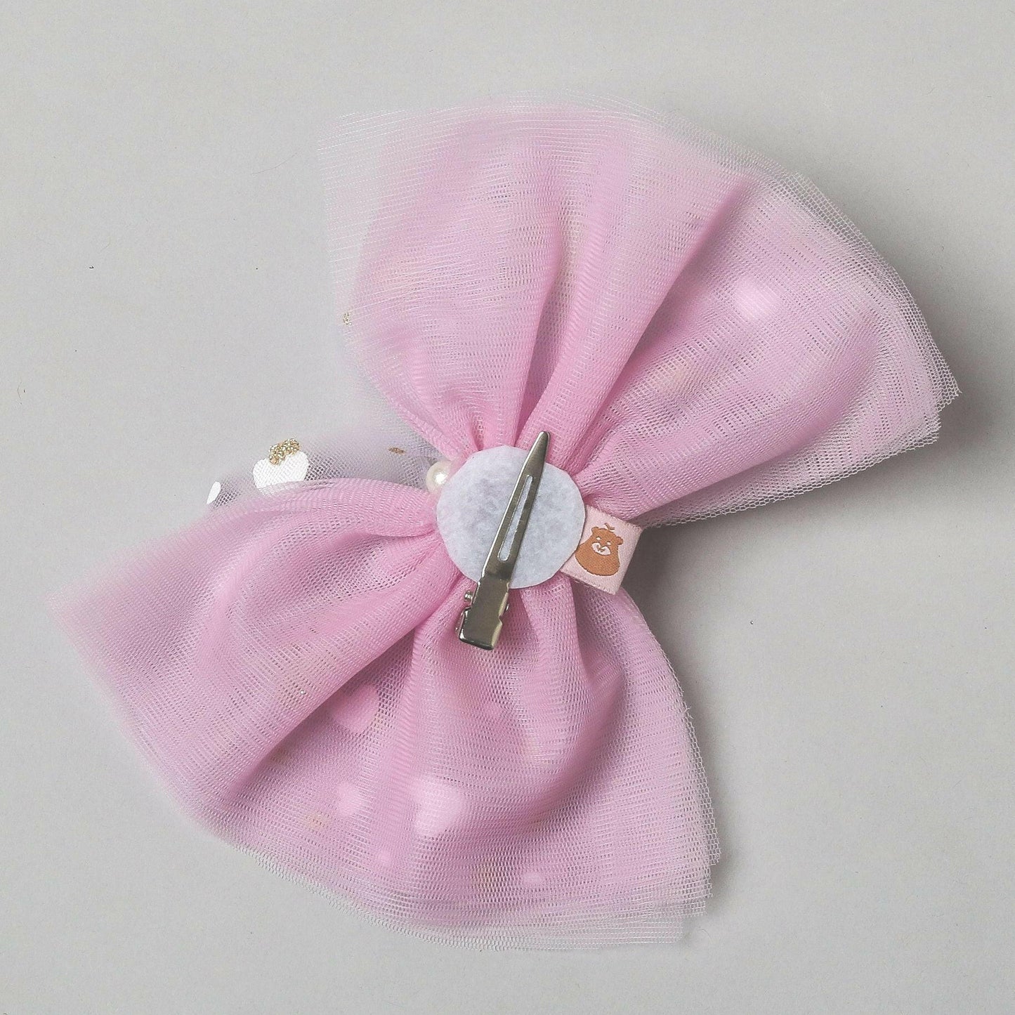 Pear Bear Lavender Two Tone Frilly Hair Bow with Pearl String.