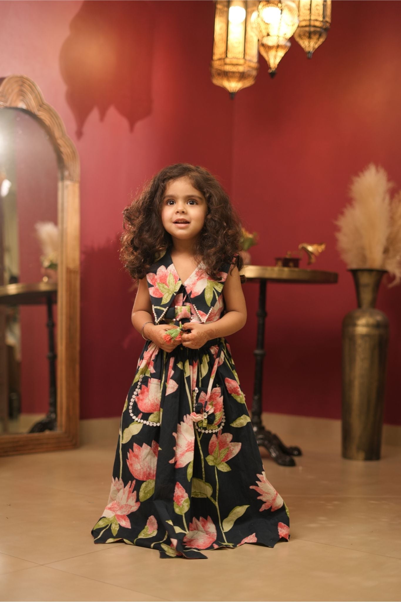 Pear Bear Lotus Print Pure Cotton Kurta Set.